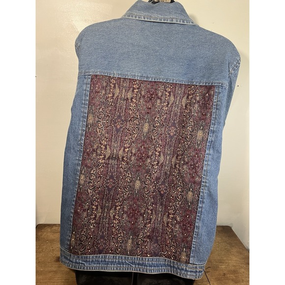 As Is-vintage Units Denim And Paisley Color block Jean Jacket 80s 90s - Picture 4 of 13